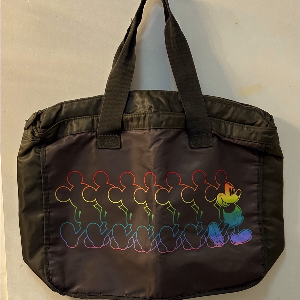 DISNEY Gray Mickey Mouse Graphics Black Tote Travel Bag